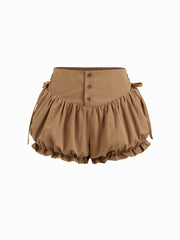 Cotton-blend Mid Rise Side Lace Up Shirred Lettuce Trim Bloomer Shorts