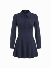 Striped Collar Button Pleated A-line Mini Dress