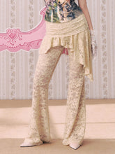 Lace Low Rise Ruched Ruffle Hem Flared Trousers