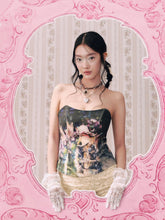 Cotton-blend Figure Oil Painting Lace Up Bandeau Corset