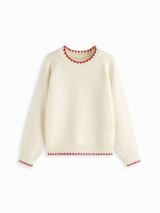 Knit Round Neck Contrasting Binding Oversized Long Sleeve Sweater