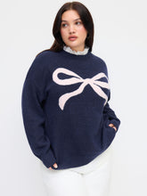 Knit Wool-blend Stand Collar Bowknot Pattern Long Sleeve Oversized Sweater Curve & Plus