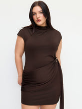 High Neck Metal Detail Ruched Mini Dress Curve & Plus