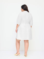 Linen-blend V-neck Lantern Mid-length Sleeve Mini Dress Curve & Plus