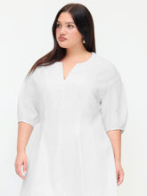 Linen-blend V-neck Lantern Mid-length Sleeve Mini Dress Curve & Plus