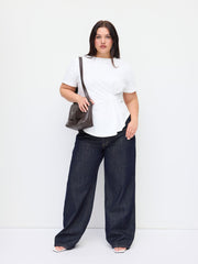 100% Cotton Round Neckline Ruched Asymmetrical Hem Tee Curve & Plus
