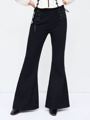 Stretch Cider Denim High Rise Side Lace Up Flared Jeans