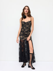Lace Sweetheart Floral Bowknot Split Maxi Dress
