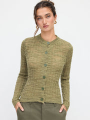 Knit Wool-blend Round Neck Long Sleeve Button Cardigan