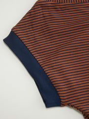 Boat Neck Stripe Contrasting Binding Short Sleeve Tee