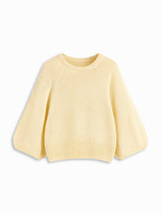 Knit Round Neck Lantern Sleeve Oversized Top