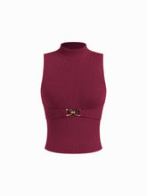 Knit Stand Collar Metal Detail Top