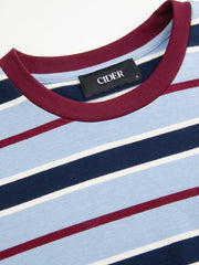 100% Cotton Stripe Contrasting Binding Lettuce Trim Oversized Tee