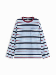 100% Cotton Stripe Contrasting Binding Lettuce Trim Oversized Tee