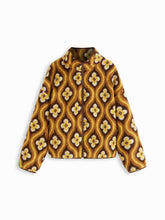 Fleece Stand Collar Geometric Zip Through Oversized Jacket