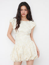 Jacquard Boat Neck Geometric Backless Bubble Hem Mini Dress