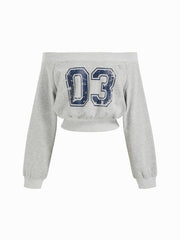 Cotton-blend Off-shoulder 03 Graphic Oversized Sweatshirt