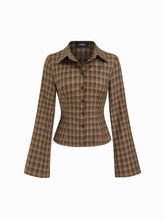 Collar Check Bell Sleeve Shirt