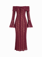 Lace Off-shoulder Floral Knotted Maxi Dress