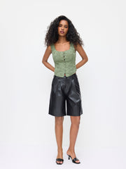 Jacquard U-neckline Floral Button Tank Top