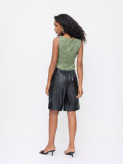 Jacquard U-neckline Floral Button Tank Top