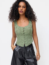 Jacquard U-neckline Floral Button Tank Top