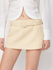 Texture Low Rise A-line Mini Skirt With Belt