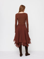 Chiffon Mid Rise Layered Ruffle Midi Skirt