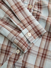 Plaid Collar V-neck Long Sleeve Ruched Lace Up Tie Back Blouse Curve & Plus