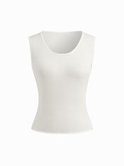 Solid Two Piece Knit Tank Top & V-Neck Collar Long Sleeve Top