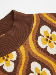 Knit High Neck Geometric Floral Jacquard Sweater Curve & Plus
