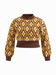 Knit High Neck Geometric Floral Jacquard Sweater Curve & Plus