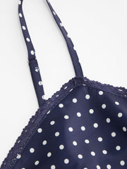 Sweetheart Neckline Polka Dot Lace Trim Knotted Cami Top Curve & Plus