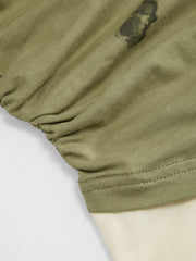 Cotton-blend V-neck Graphic Ruched Long Sleeve Tee Curve & Plus