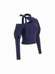 Asymmetrical Neck Knotted Cut Out Crop Top