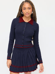 Knit Striped Mid Rise Elastic Waist Pleated Mini Skirt