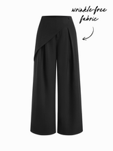 Wrinkle-free Fabric Mid Rise Wrap Wide Leg Trousers