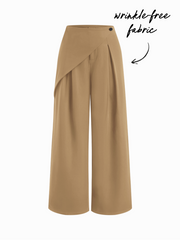 Wrinkle-free Fabric Mid Rise Wrap Wide Leg Trousers