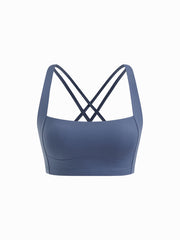 Square Neck Solid Active Bra With Removable Padding
