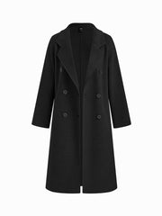 Double-Faced Wool-look Notched Collar Double Breasted Longline Coat With Belt