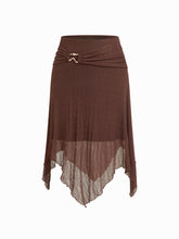 Texture Low Rise Metal Detail Hanky Hem Midi Skirt Curve & Plus