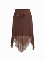 Texture Low Rise Metal Detail Hanky Hem Midi Skirt Curve & Plus
