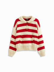 Knit Striped Collar Long Sleeve Oversized Top