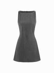 Striped Boat Neck Twist Tie Back Mini Dress