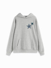 Cotton-blend Round Neckline Plaid Star Graphic Hoodie