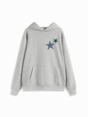 Cotton-blend Round Neckline Plaid Star Graphic Hoodie