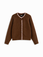Knit Wool-blend Round Neckline Long Sleeve Contrasting Binding Button Cardigan