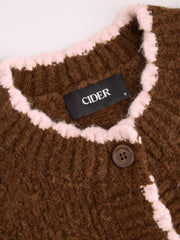Knit Wool-blend Round Neckline Long Sleeve Contrasting Binding Button Cardigan