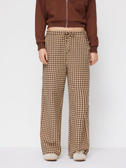 Cotton-blend Gingham Knotted Straight Leg Trousers