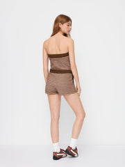Cotton-blend Stripe Knotted Contrasting Binding Bandeau Romper